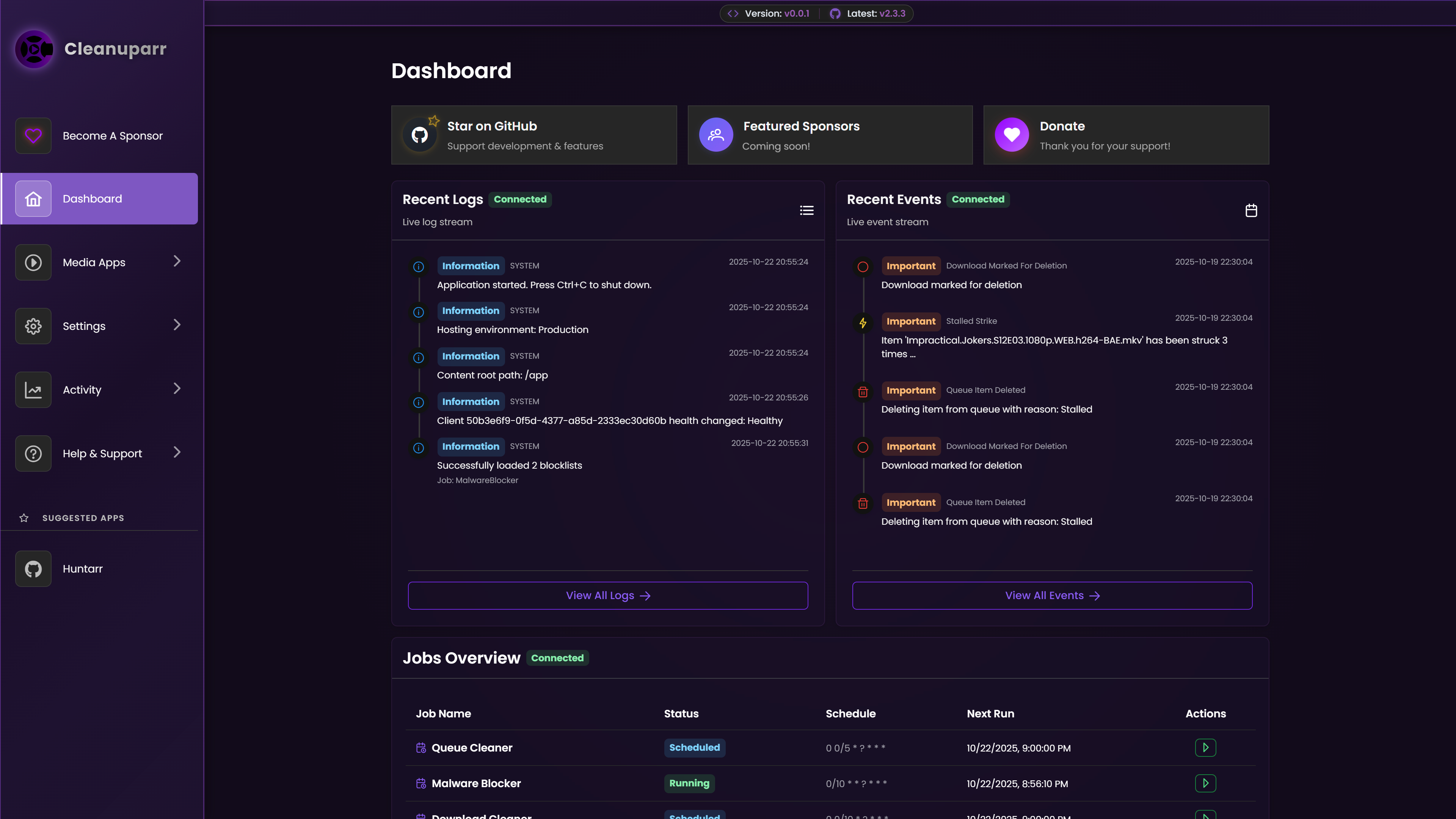 Cleanuparr Dashboard