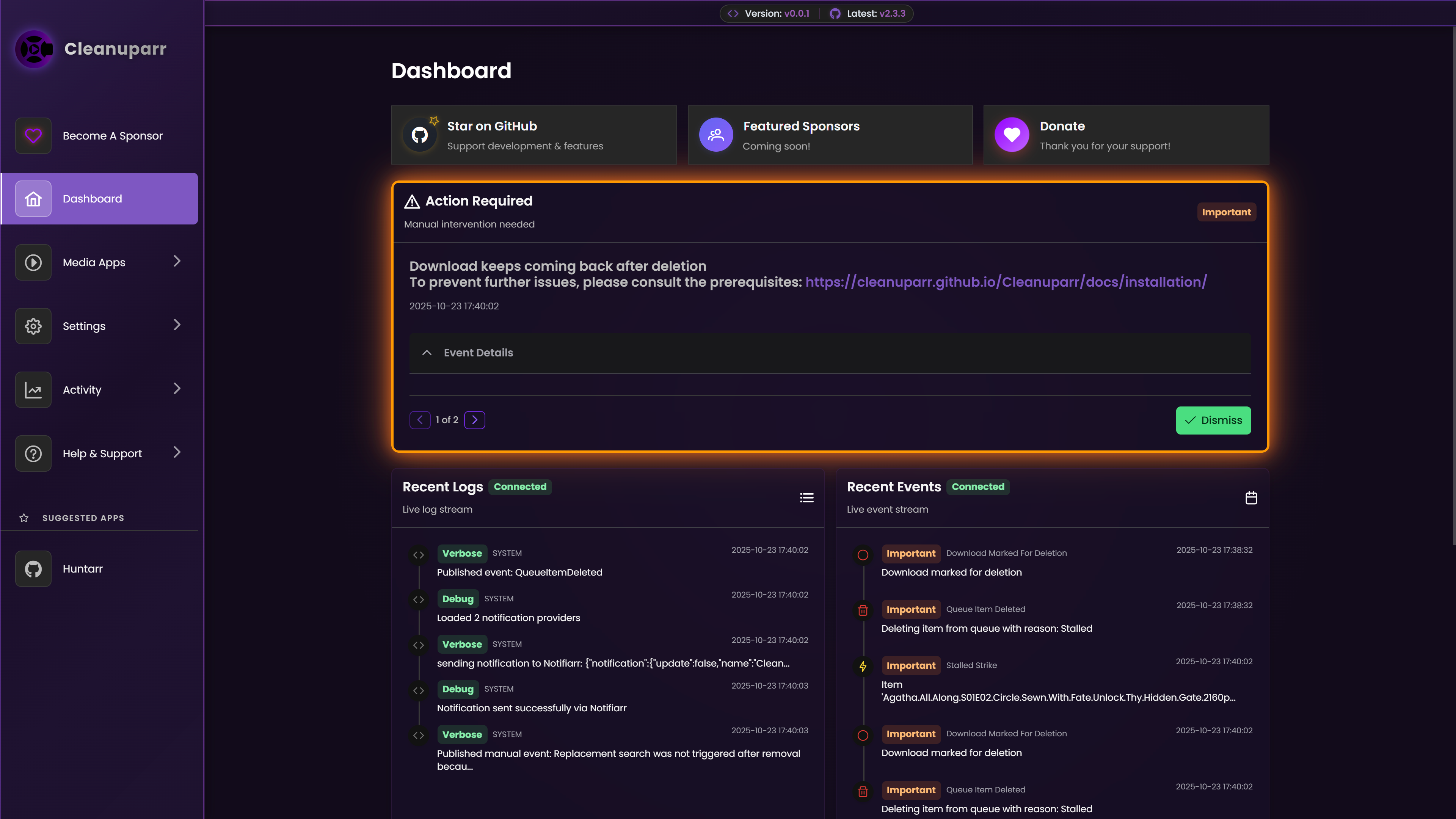 Cleanuparr Dashboard Alternative View