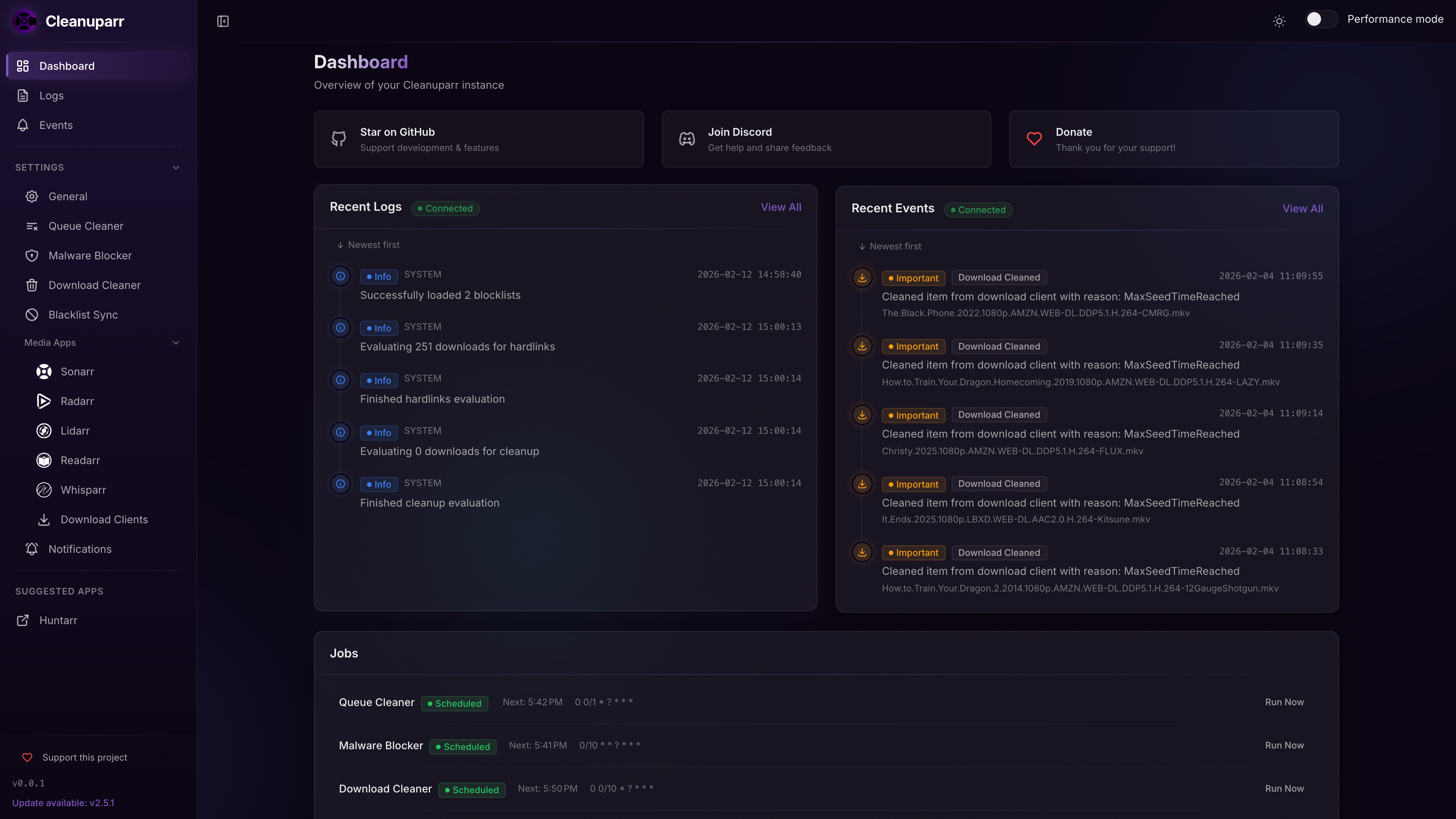 Cleanuparr Dashboard