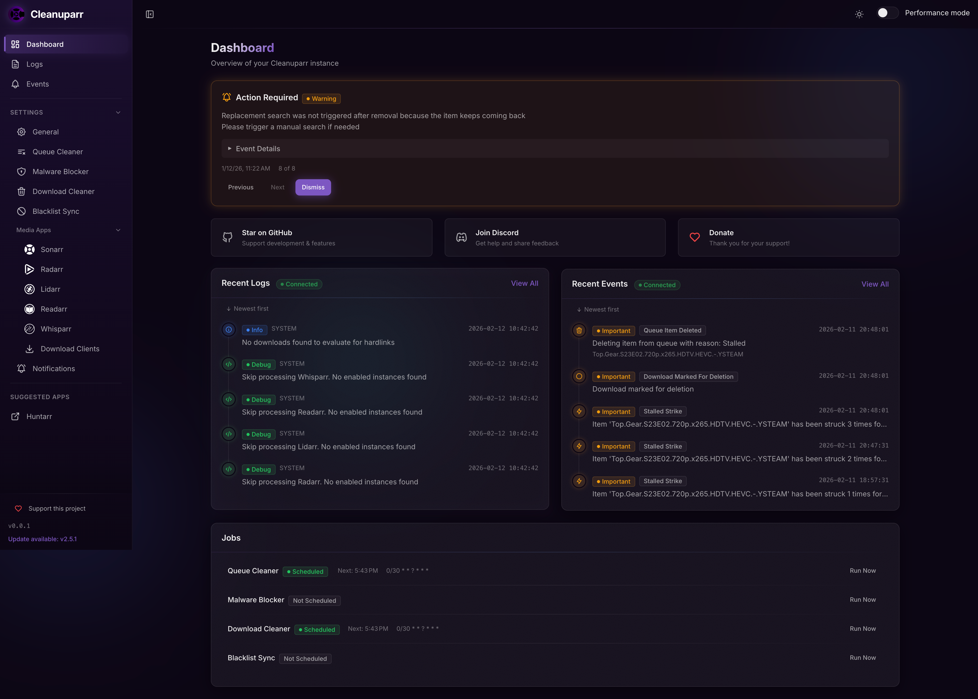 Cleanuparr Dashboard Alternative View