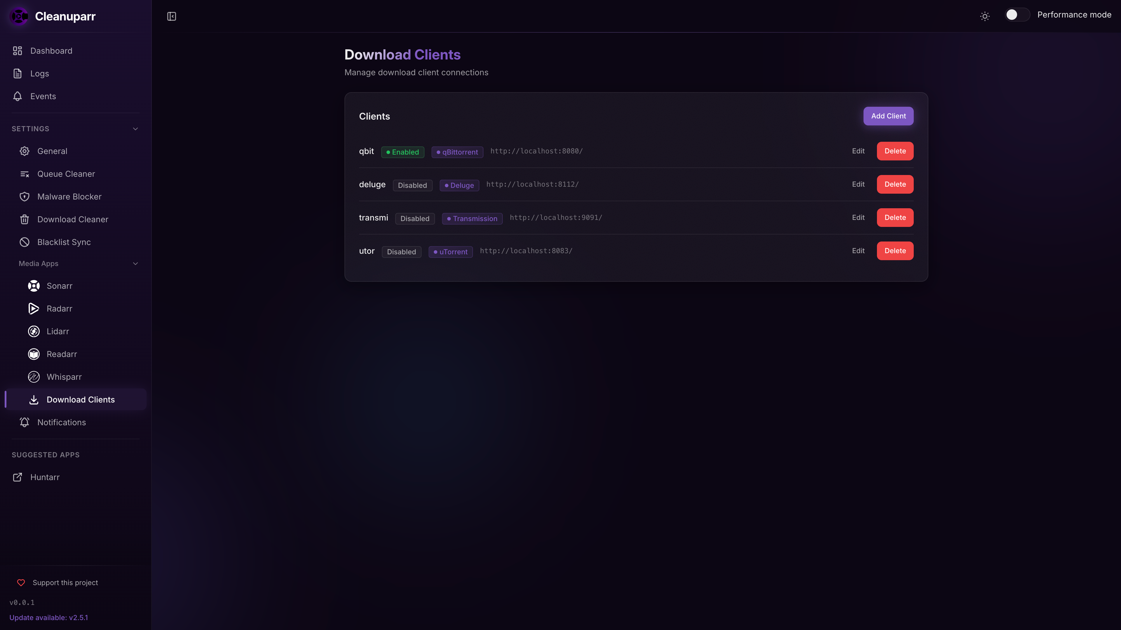 Download Clients Configuration