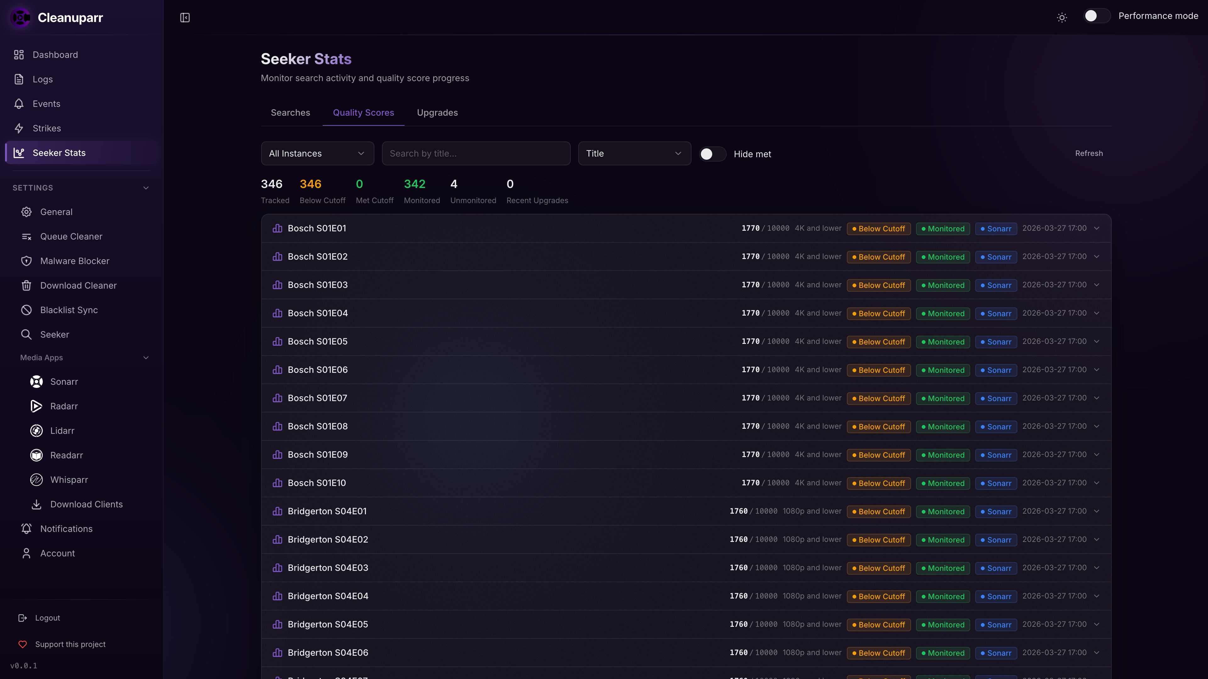 Seeker stats - Quality Scores